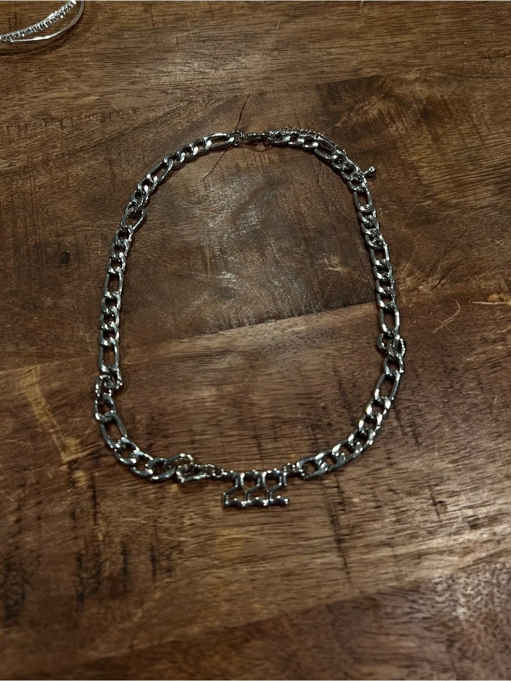 Silver-Tone Angel Number Chain Necklace in Metallic Silver